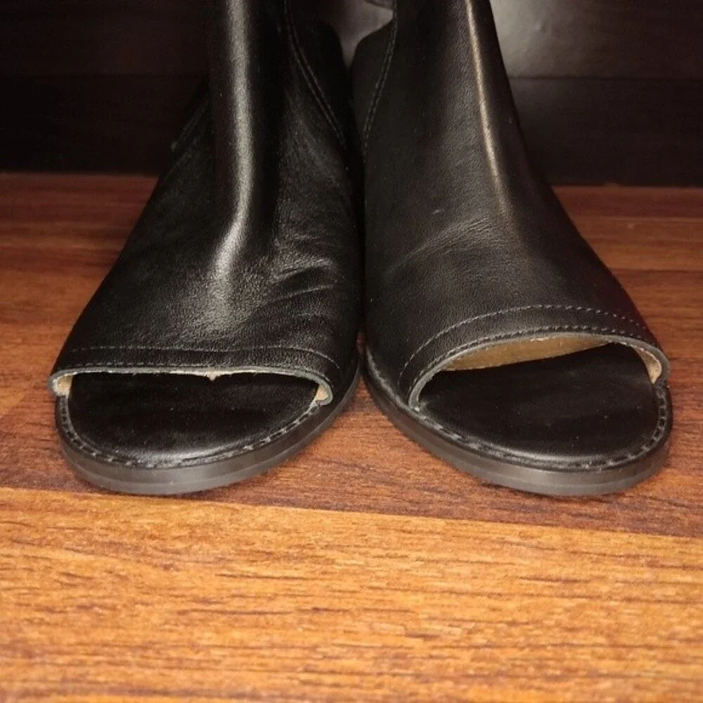 SIXTYSEVEN Black Genuine Leather Peep Toe Booties Sandals Heels
